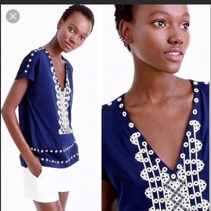 Jcrew Embroidered Eyelet Linen Shirt